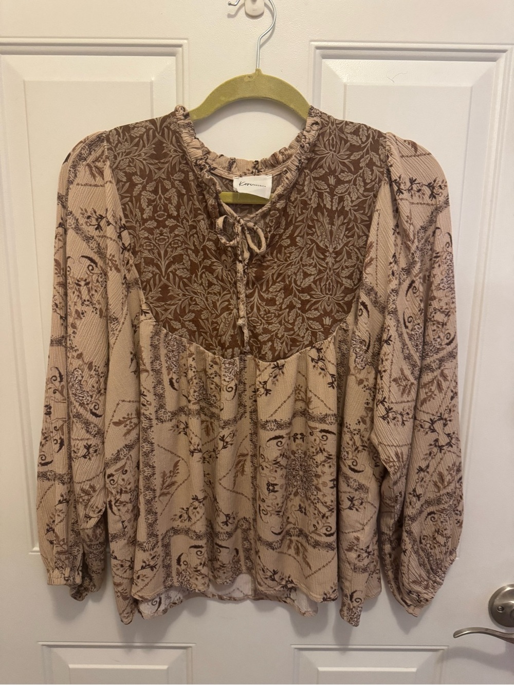 Kori Beige Tunic Top with Brown Floral Yoke